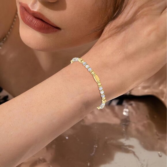 Gold & Grey Boho Beaded Bracelets for Women Trendy Jewelry Gifts for Lover, Mom - Picture 2 of 7